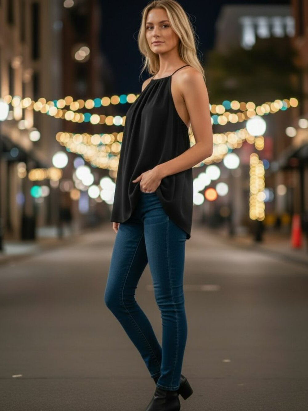 Express Black High Neck Spaghetti Strap Tank